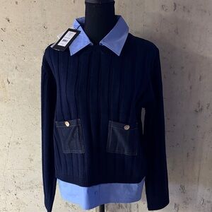 Gabby Isabella Dark Blue Sweater with Sky Blue Details